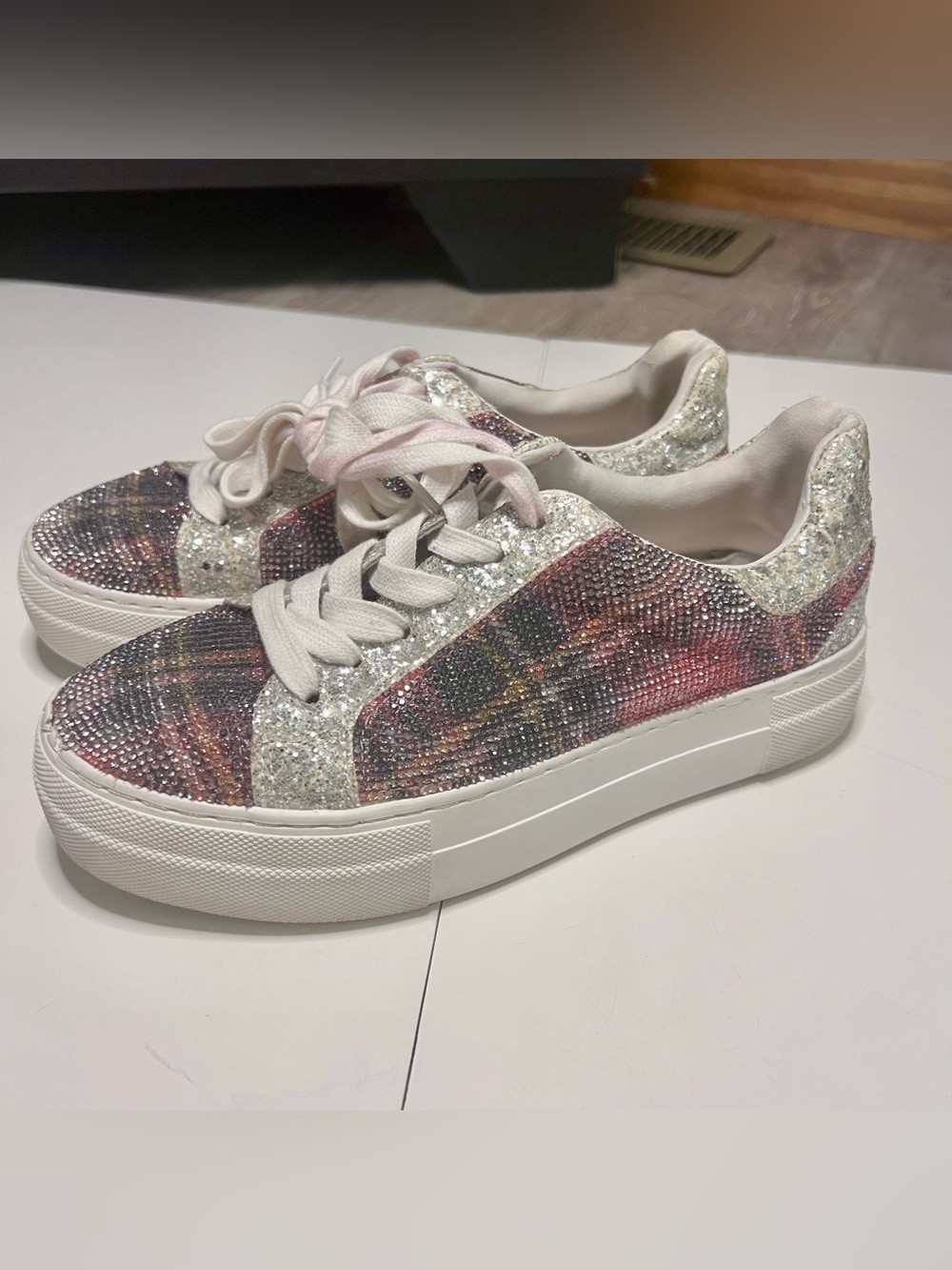 Betsey Johnson Multicolor Glitter Plaid Platform Sneakers